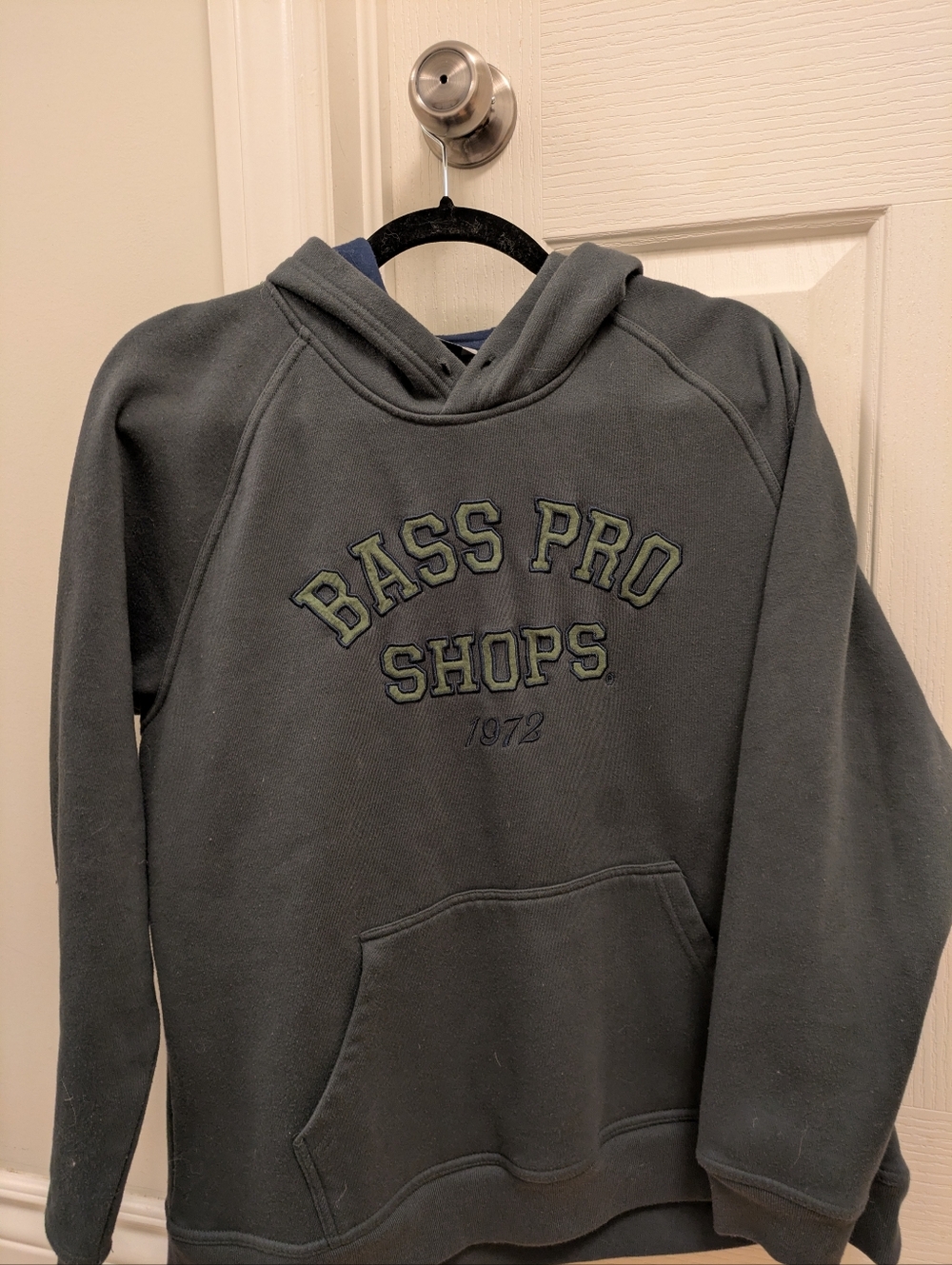 Bass Pro Shops Charcoal Gray Hooded Sweatshirt with Olive Logo